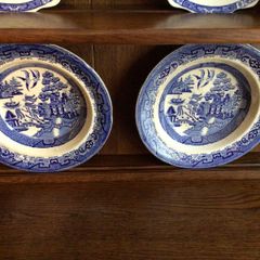 Antique Semi Porcelian Willow Pattern Serving Bowls x2