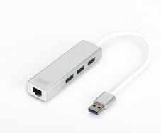 Digitus USB 3.0 3-Port Hub + Gigabit Ethernet Adapter  High-Speed Network
