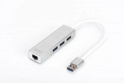 Digitus USB 3.0 3-Port Hub + Gigabit Ethernet Adapter  High-Speed Network