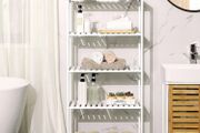 Bathroom shelf with 5 levels bathroom shelf with 5 levels, made of bamboo, kitchen shelf, 9-step height adjustable, multifunctional shelf, in the living room, hallway, 60 x 26 x 130 cm, white