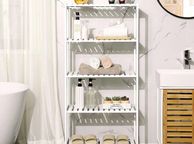 main image for ad Bathroom shelf with 5 levels bathroom shelf with 5 levels, made of bamboo, kitchen shelf, 9-step height adjustable, multifunctional shelf, in the living room, hallway, 60 x 26 x 130 cm, white