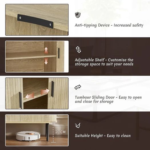 Sideboard, Buffet Storage Cabinet for Living Room, Kitchen Cupboard with Tambour Sliding Door, Storage Unit for Modern Home Dinning Room,Nature