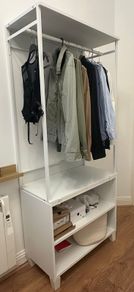 IKEA open wardrobe with hanging rail and shelving - white