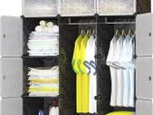 12-Cube Clothes Closet, Plastic Wardrobe with Doors & 2 Hangers, Deeper Cubes than Normal (45 cm vs. 35 cm) for Larger Capacity