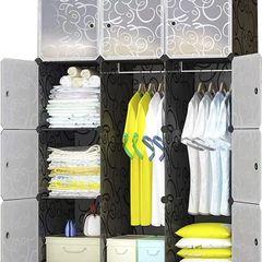 12-Cube Clothes Closet, Plastic Wardrobe with Doors & 2 Hangers, Deeper Cubes than Normal (45 cm vs. 35 cm) for Larger Capacity