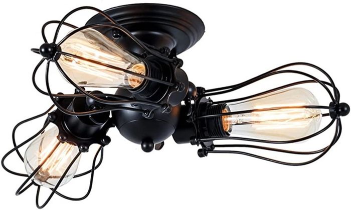 Vintage Ceiling Lights Adjustable Socket Industrial Chandeliers Metal Wire Cage Lamp Semi-Flush Mount Rustic Ceiling Indoor Home Retro Lighting Fixture 3-Light(Bulbs Not Included) MULTIPLE COLOURS AVAILABLE (FREE POSTAGE)