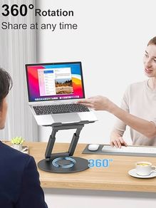 Telescopic Laptop Stand for Desk with 360 Swivel Base, Sit to Stand, Height Adjustable, Portable Riser Holder for Good Posture, Compatible with MacBook Pro, All Laptops 10-17"-Gray