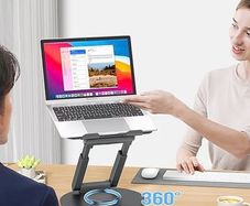 Telescopic Laptop Stand for Desk with 360 Swivel Base, Sit to Stand, Height Adjustable, Portable Riser Holder for Good Posture, Compatible with MacBook Pro, All Laptops 10-17"-Gray