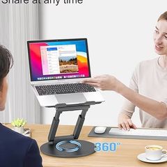 Telescopic Laptop Stand for Desk with 360 Swivel Base, Sit to Stand, Height Adjustable, Portable Riser Holder for Good Posture, Compatible with MacBook Pro, All Laptops 10-17"-Gray