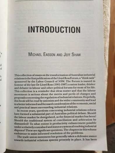 Transforming  Industrial Relations. By Lloyd Ross Firum. Pluto Press. Paperback In Good Condition. 38
