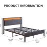 Double Bed Frame with Storage Headboard,Charging Station,LED Lights,4ft6 Metal Platform Upholstered Bed Frame Double Bed,for 135 x 190 cm Image 9