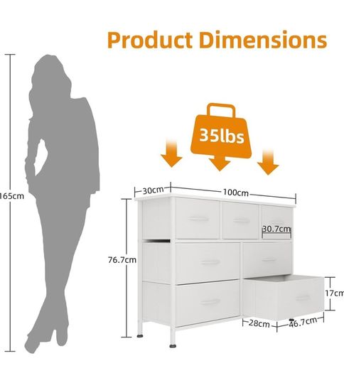 Chest of Drawers for Bedroom with 7 Drawers, Fabric Storage Drawer, Tall White Hallway Storage Unit