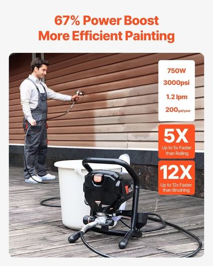 Stand Airless Paint Sprayer, 750W 3000PSI High Efficiency Electric Airless Sprayer, Fine And Even Painting Effect, Handheld Paint Sprayers for Home Interior and Exterior Furniture and Fences