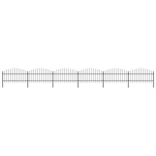 Garden Fence with Spear Top Steel (1-1.25)x10.2 m Black