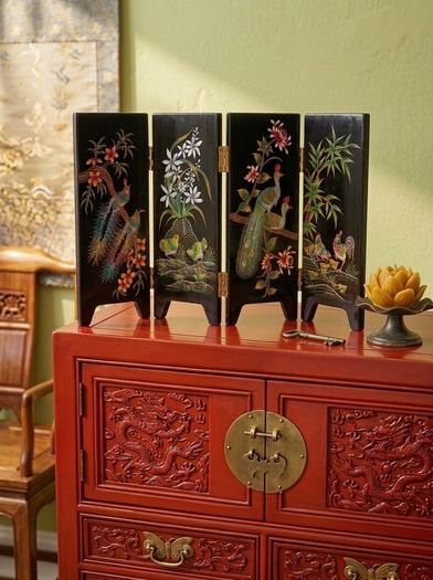 Antique oriental folding screen