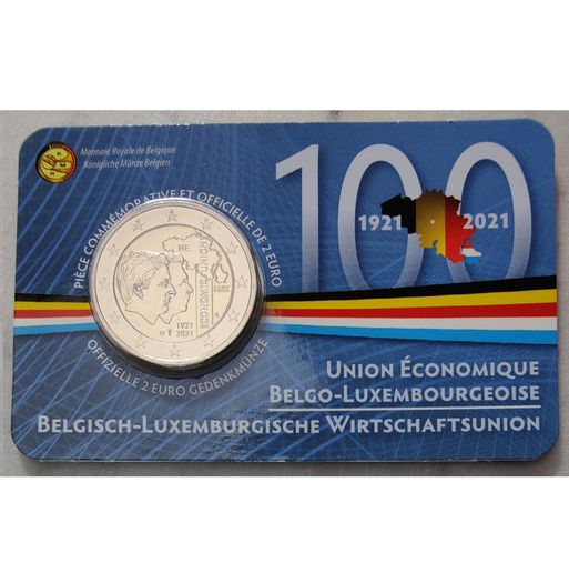 Belgium 2 Euro Base Metals Brilliant Uncirculated Coin 2021 - 100 Years of Economic Union Belgium-Luxembourg - 2 Euro Commemorative Coin
