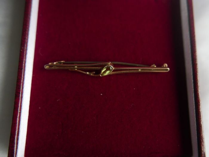 Vintage Edwardian 9ct Gold Bar Brooch With Ametyst 1.7g And Box