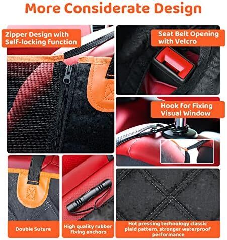 Dog Hammock for Car Back Seats with Side Protection and Mesh Visual Window, Durable Scratch Proof and Waterproof Pet Seat Cover for Cars/Trucks/SUV, 135 x 148 cm, Black&Orange