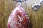 Silver Plated 18" Pink / Purple Sea Sediment Jasper Pendant Necklace