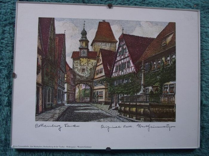 8 X Signed etchings of Rothenburg W. Germany by Ernst Geissendorfer - Circa 1950's