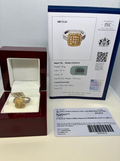 Gold SGL Certified - Natural Yellow Diamond & White Diamond Ring in 9K Yellow & White Gold 1.00 Ct.