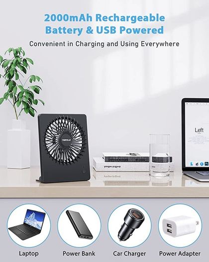 USB Desk Fan, 2000mAh Portable USB Fan 3 Speeds Rechargeable Mini Fan Battery Fan Last 4-16hrs, 180 Degree Adjustable Table Cooling Fan 30dB Silent Fan for Bedroom, Office, Library, Travel (FREE POSTAGE)