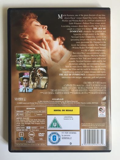 The Age Of Innocence (Martin Scorsese Film) [1993] Daniel Day-Lewis, Michelle Pfeiffer & Winona Ryder [Movie DVD]