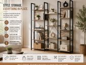Bookcase  free-standing shelf with 14 shelves Oak colors with blue grain-black