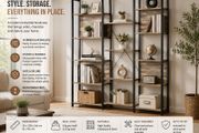 Bookcase  free-standing shelf with 14 shelves Oak colors with blue grain-black