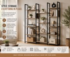 Bookcase  free-standing shelf with 14 shelves Oak colors with blue grain-black