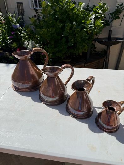 Beautiful antique copper jug set 1/2 gal/quartz/pint & gill size