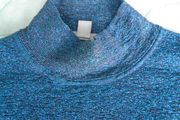 COS Metallic Sheer High-Neck Knit Top Petrol Blue