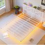 4ft6 Double Floating Bed Frame with LED Lights and Charging Station, Metal Platform Bed Frame Double Bed with Wooden Storage Headboard Under-bed Storage No Box Spring Needed White and OAK Image 2