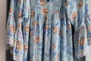 Unsigned sky blue floral floaty boho dress Sz L (Fit 12-14UK)