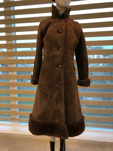 Vintage Ladies Mocklers Genuine Leather Shearling Nor'Easter Long Coat Size UK 8