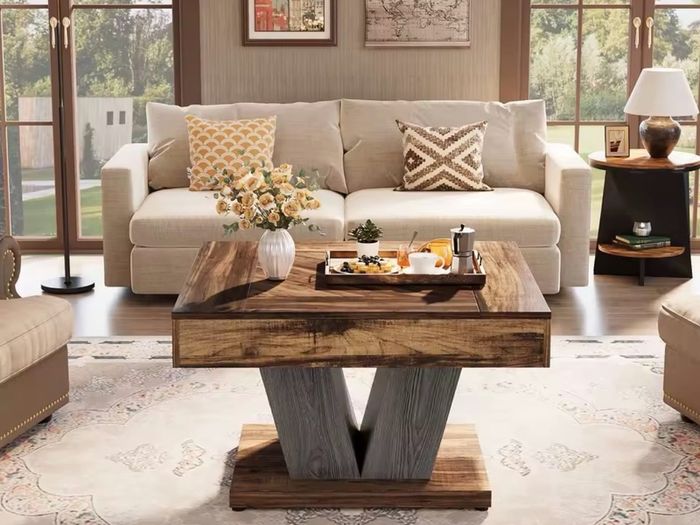 Rustic Square Coffee Table  Modern Living Room Centre Table