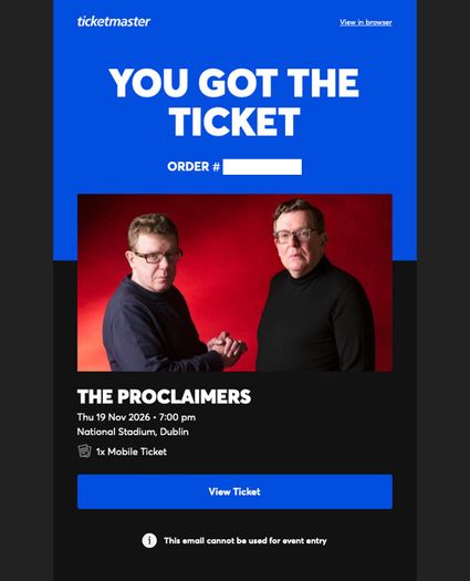 THE PROCLAIMERS @ National Stadium Nov. 19 SOLD OUT - 1 great center floor seat