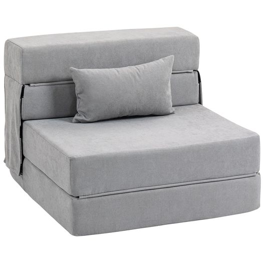 Floor sofa, upholstered couch, convertible to mattress, foam, cushion, Light Gray