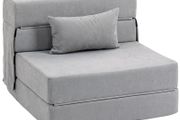Floor sofa, upholstered couch, convertible to mattress, foam, cushion, Light Gray