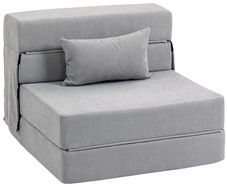 Floor sofa, upholstered couch, convertible to mattress, foam, cushion, Light Gray