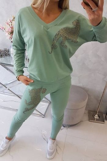 2 piece  tracksuit set with zircon panther