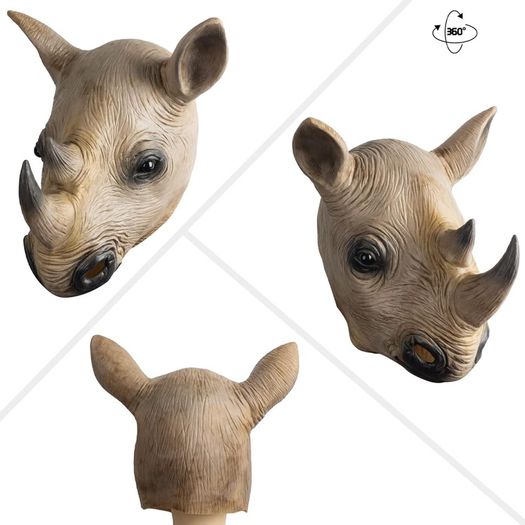 Rhino Mask Head Animal Latex Full Head Realistic Masks Fancy Dress for Halloween Carnival Costume Party,Brown,M