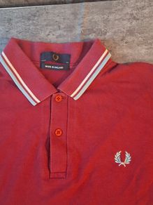 Fred Perry Maroon Polo Shirt White Light Blue Twin Tip Made in UK XL