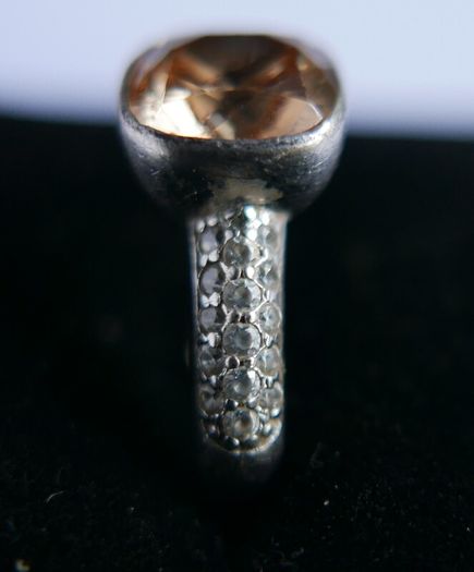 Vintage Genuine Fossil Sterling Silver 925 hallmarked  Yellow Stone Ring size P - 5,2g