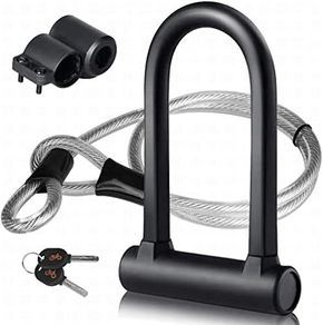 U-Lock for Bicycles, DINOKA U Bicycle Lock + Steel Cable Lock with Holder, 2-in-1 Bicycle Locker, U Lock, Flexible Steel Cable