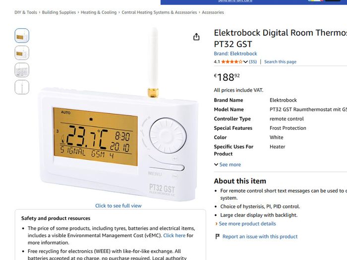 Elektrobock Digital Room Thermostat with GSM Module PT32 GST
