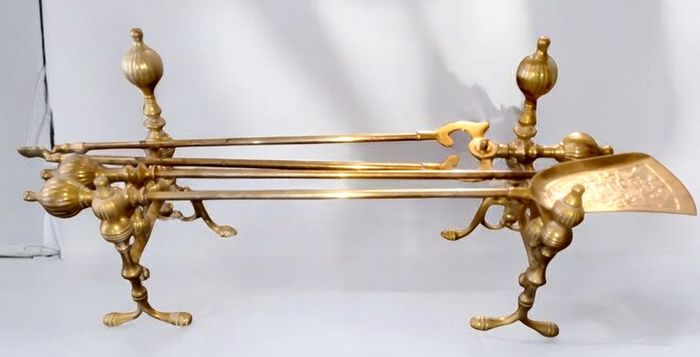 Large heavy solid brass companion set