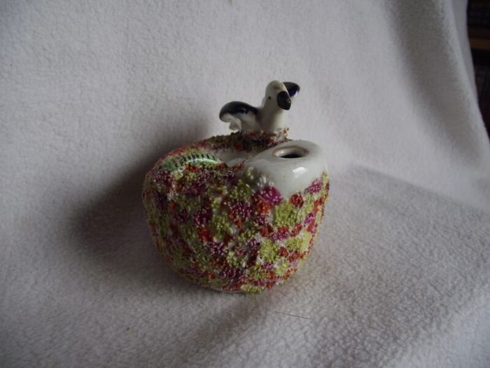 19th Century Staffordshire Pottery "Bird on Nest" Quill Holder