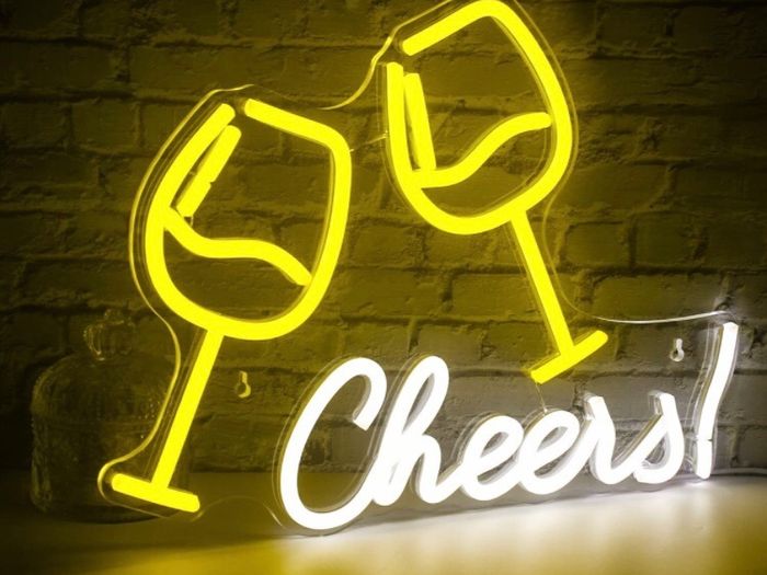 Neon Sign Double Wine Glass with Cheers, Cheers Words Neon Light (15.9 inch x 7.9 inch)