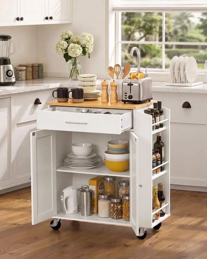 Kitchen Island Cart with Storage Mobile Rolling Storage Island on Swivel Wheels with Drawer